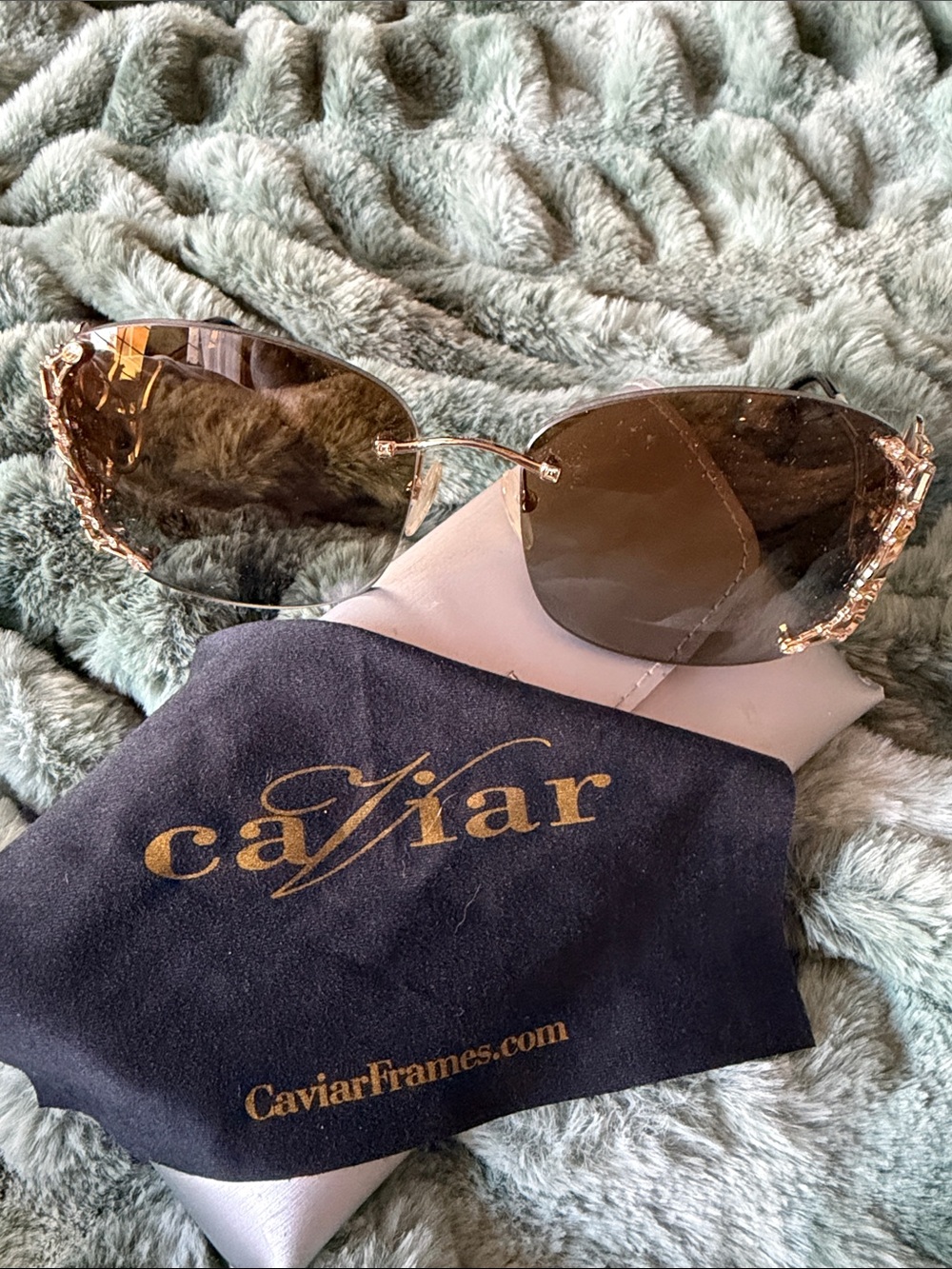 Caviar Women's Rimless Sunglasses in Brown and Gold